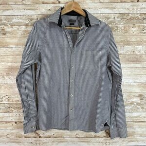 Van Heusen Slim Fit- Blue/White Stripe Button Down Long Sleeve Shirt- M 15-15.5